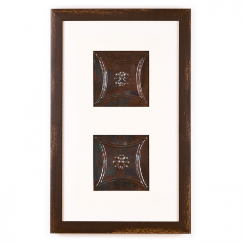 2 Panel Small Rectangle with Distressed Brown Frame