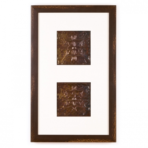 2 Panel Small Rectangle with Distressed Brown Frame