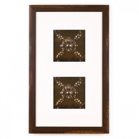 2 Panel Small Rectangle with Distressed Brown Frame